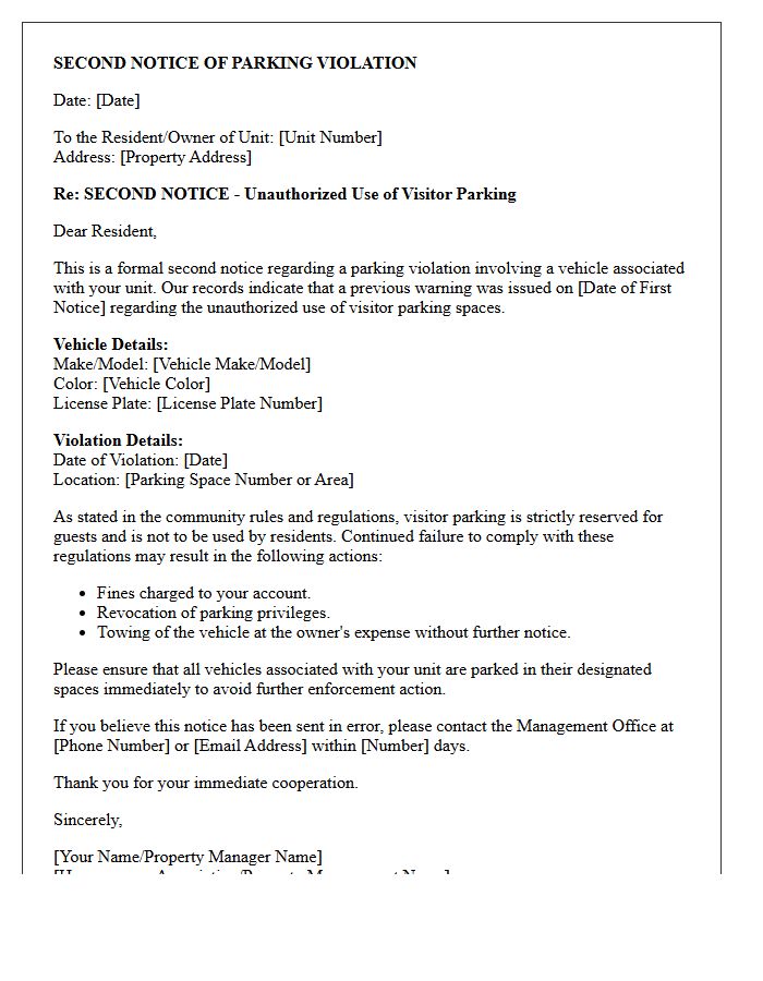 Second Notice Of Visitor Parking Violation Letter