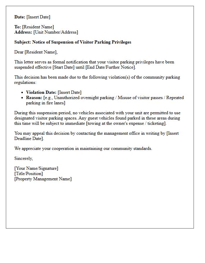 Suspension Of Visitor Parking Privileges Letter