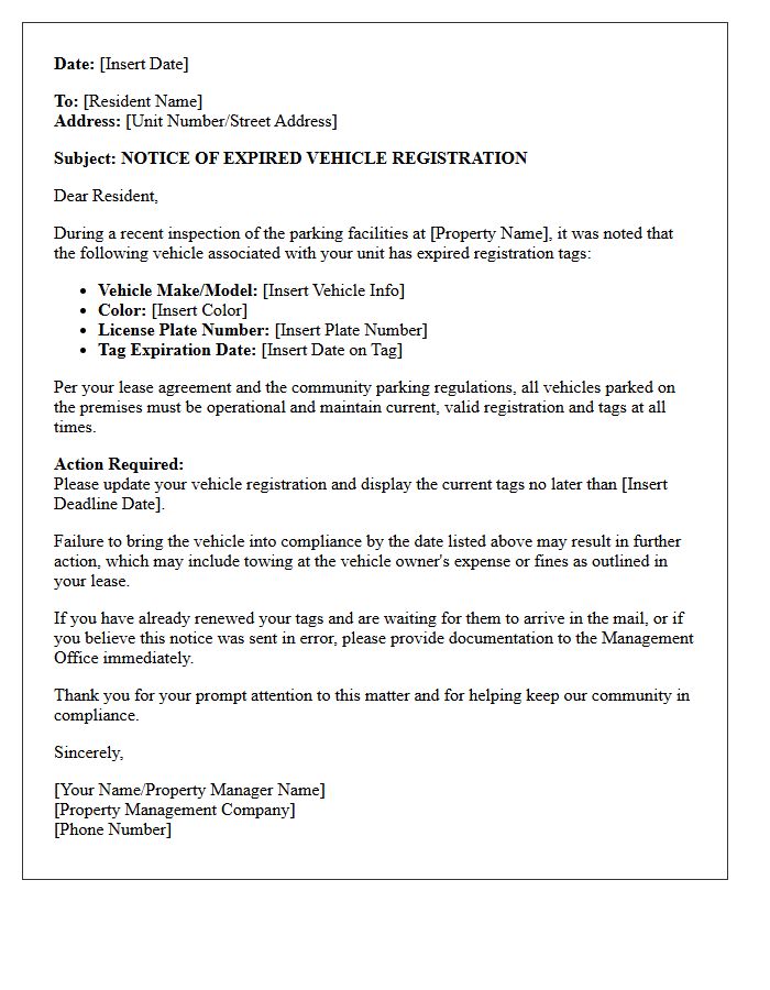 Property Management Letter Regarding Expired Tags