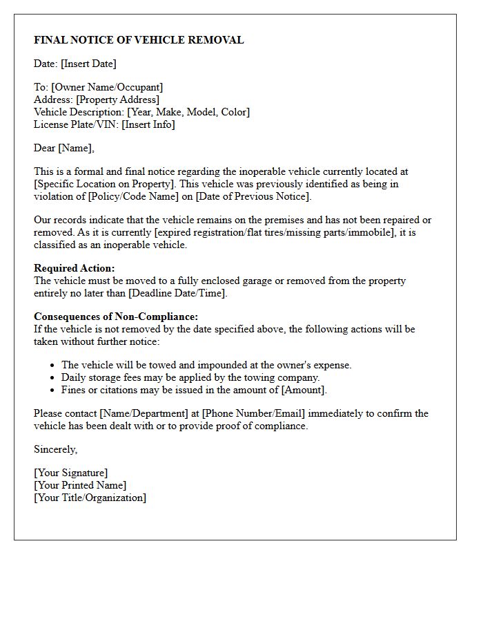 Final Inoperable Vehicle Removal Letter