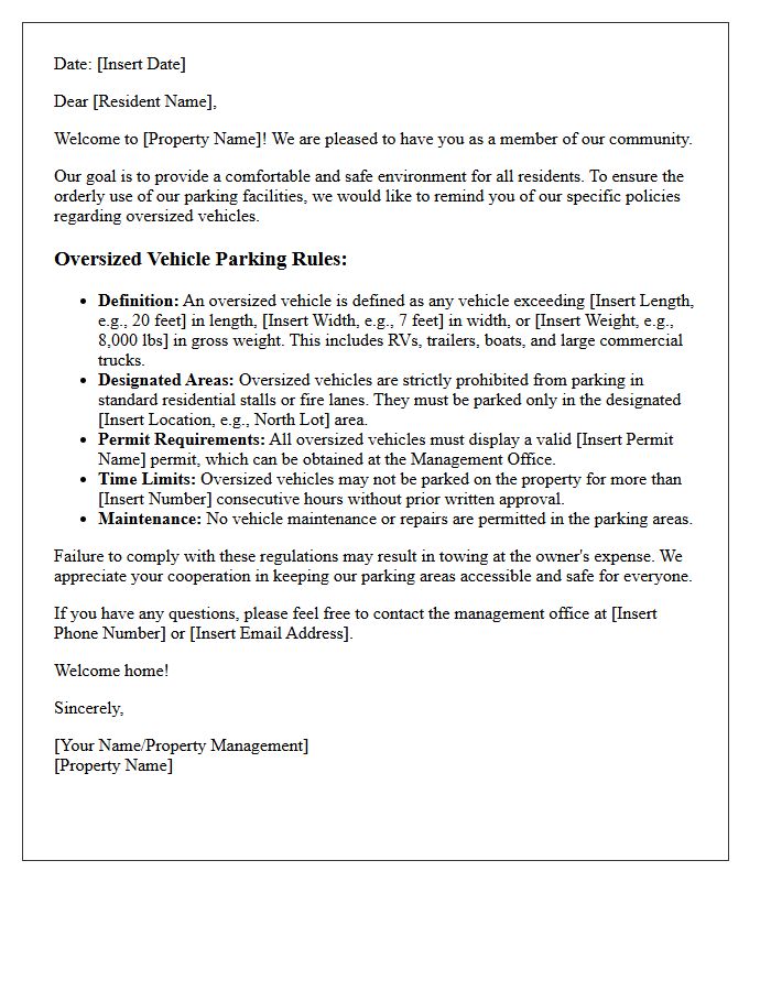 New Resident Welcome Letter With Oversized Vehicle Parking Rules