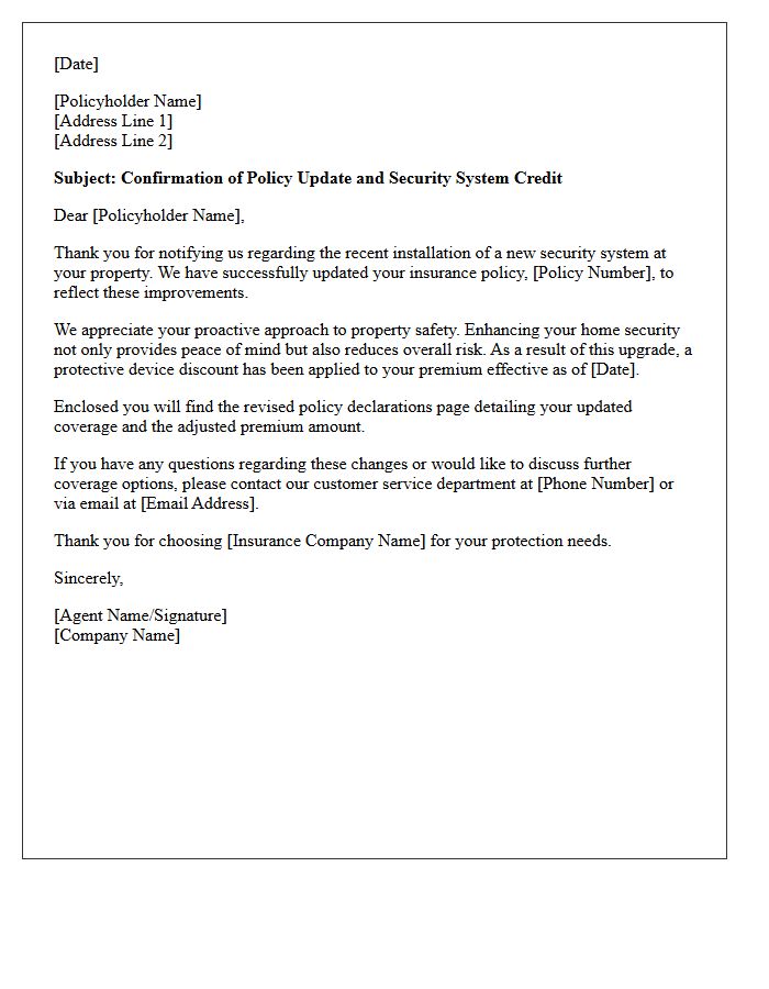 Insurance Policy Update And Security System Thank You Letter