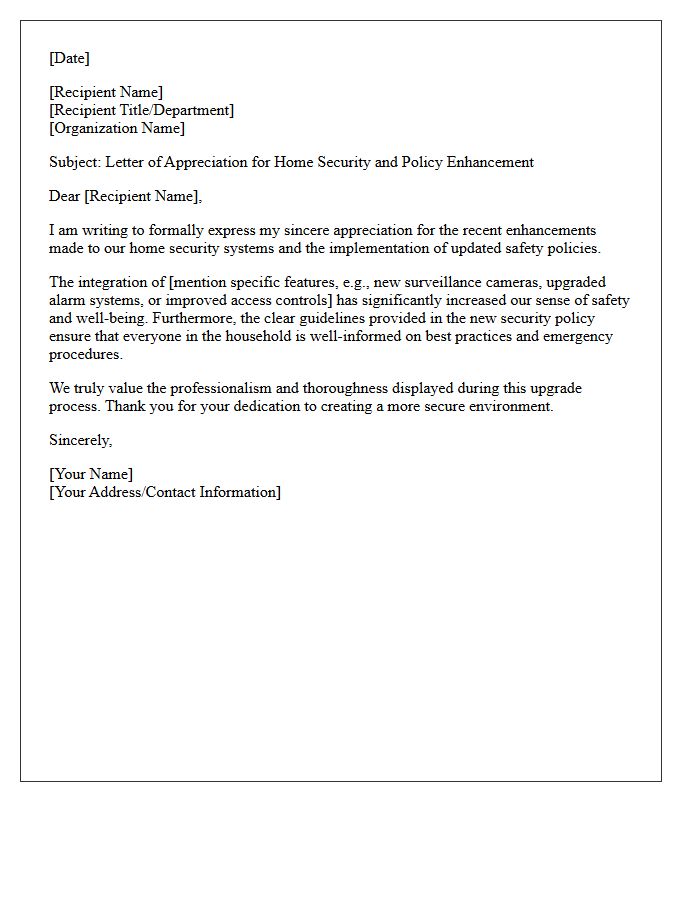 Letter Of Appreciation For Home Security And Policy Enhancement