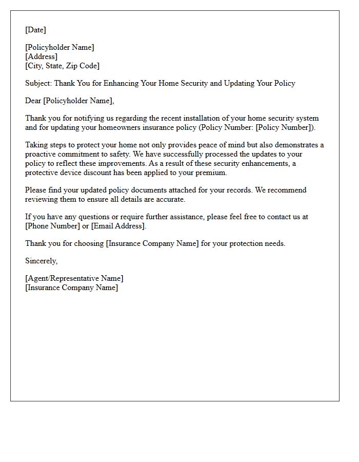 Thank You Letter For Installing A Home Security System And Updating Your Policy