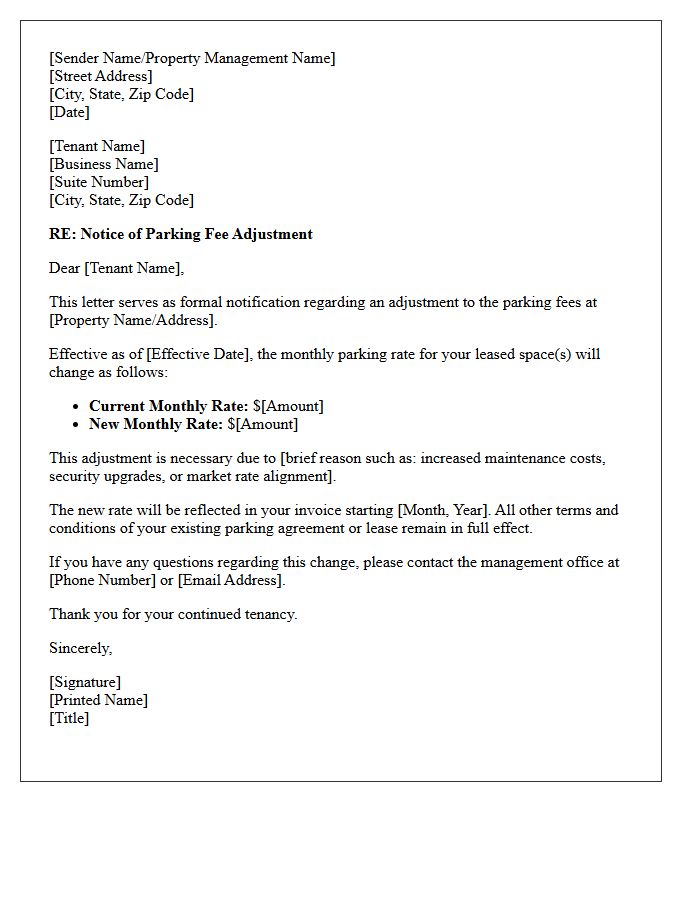 Commercial Property Parking Fee Adjustment Letter