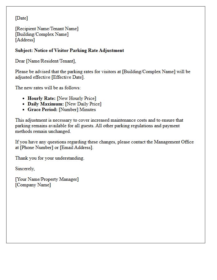Visitor Parking Rate Adjustment Notification Letter