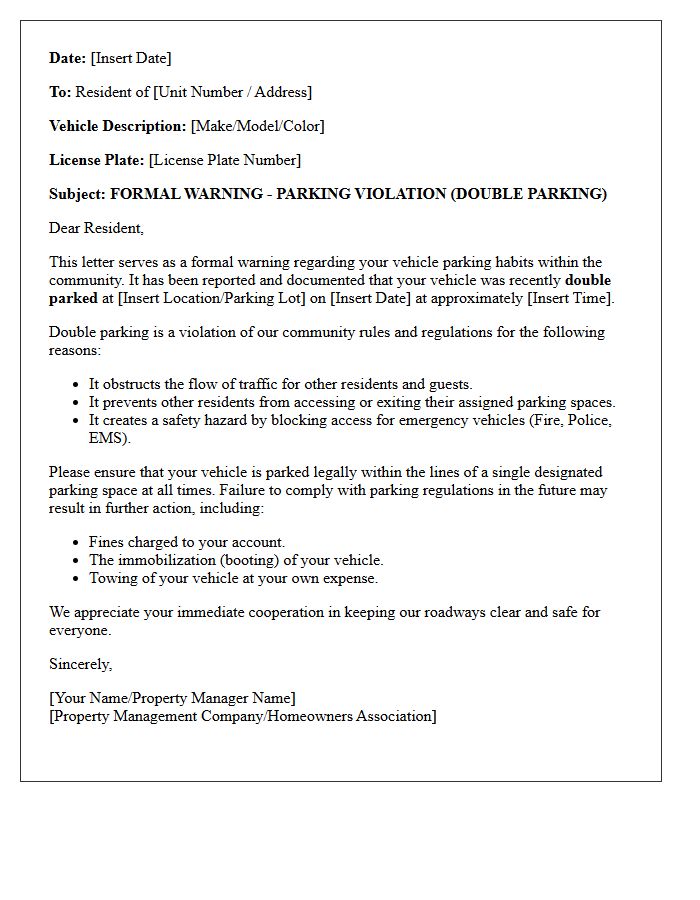 Resident Warning Letter Regarding Double Parking