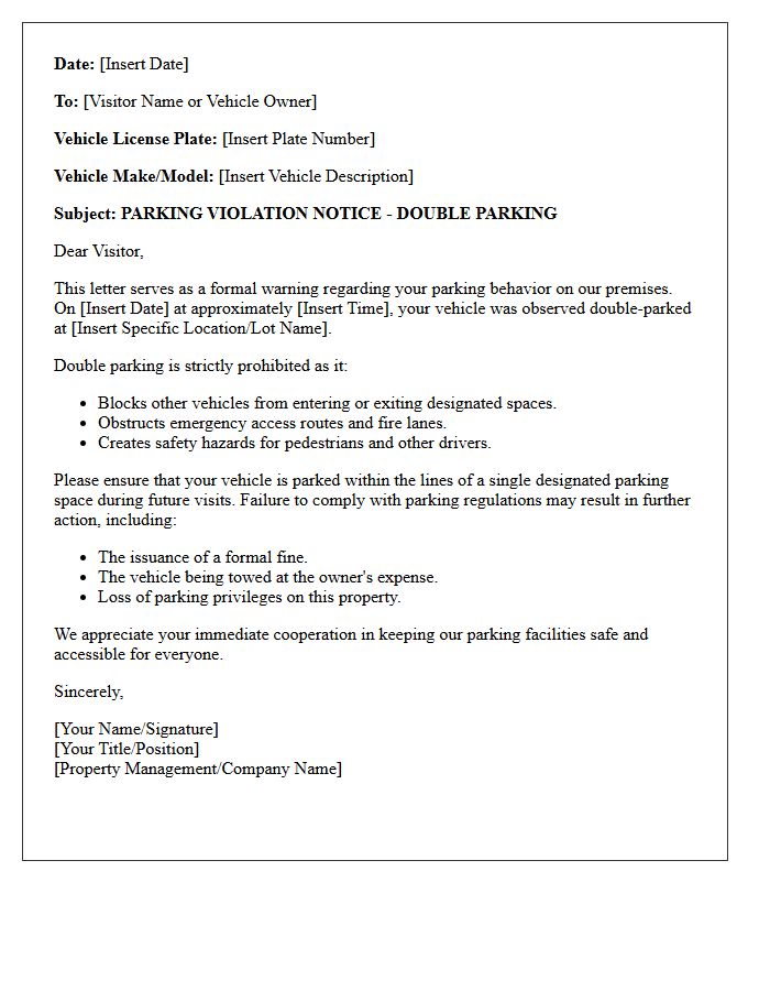 Visitor Double Parking Incident Warning Letter