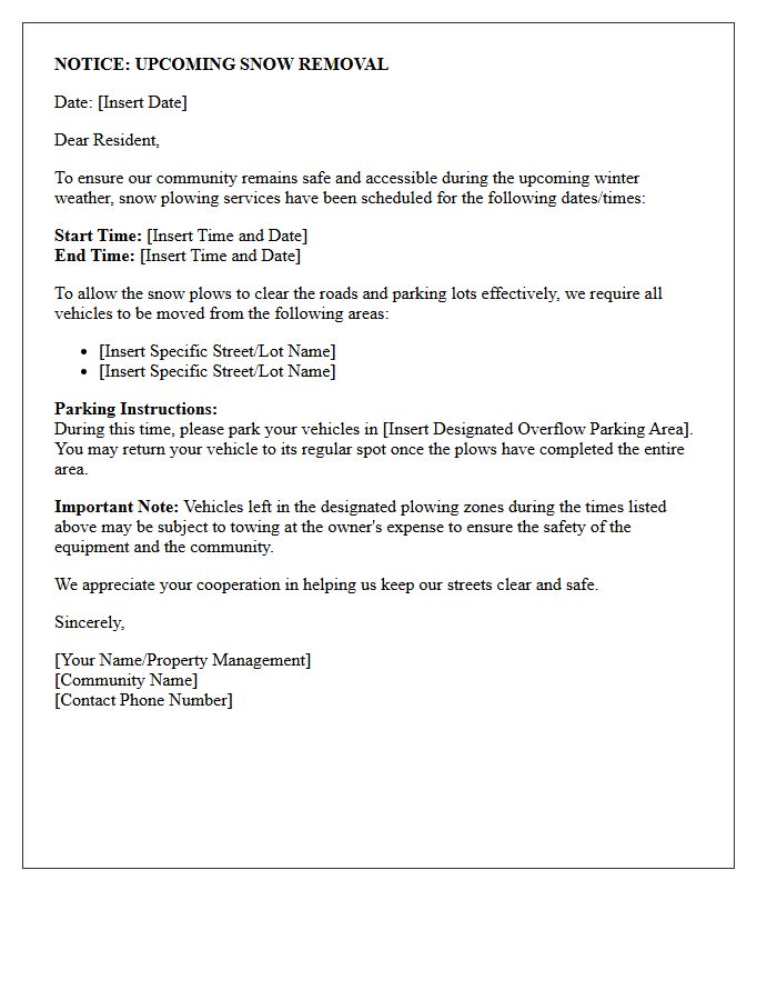 Community Snow Plowing Parking Notice Letter