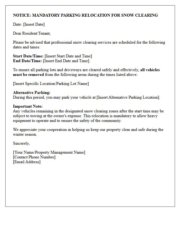 Mandatory Parking Relocation for Snow Clearing Letter