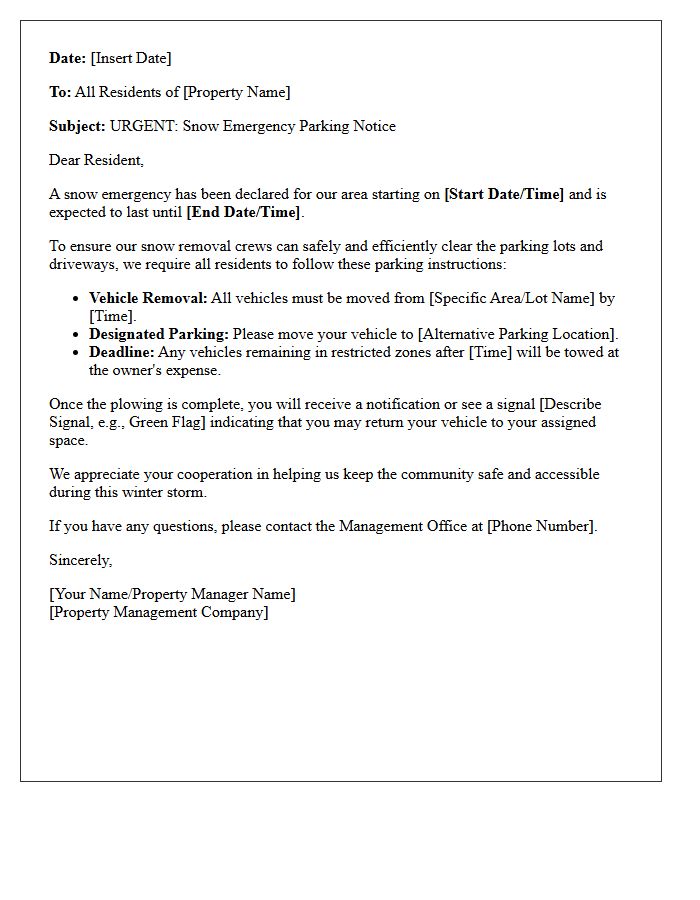 Property Management Snow Emergency Parking Letter