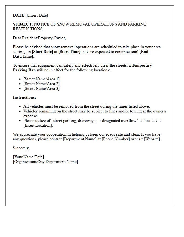 Snow Removal Operations Parking Restriction Letter