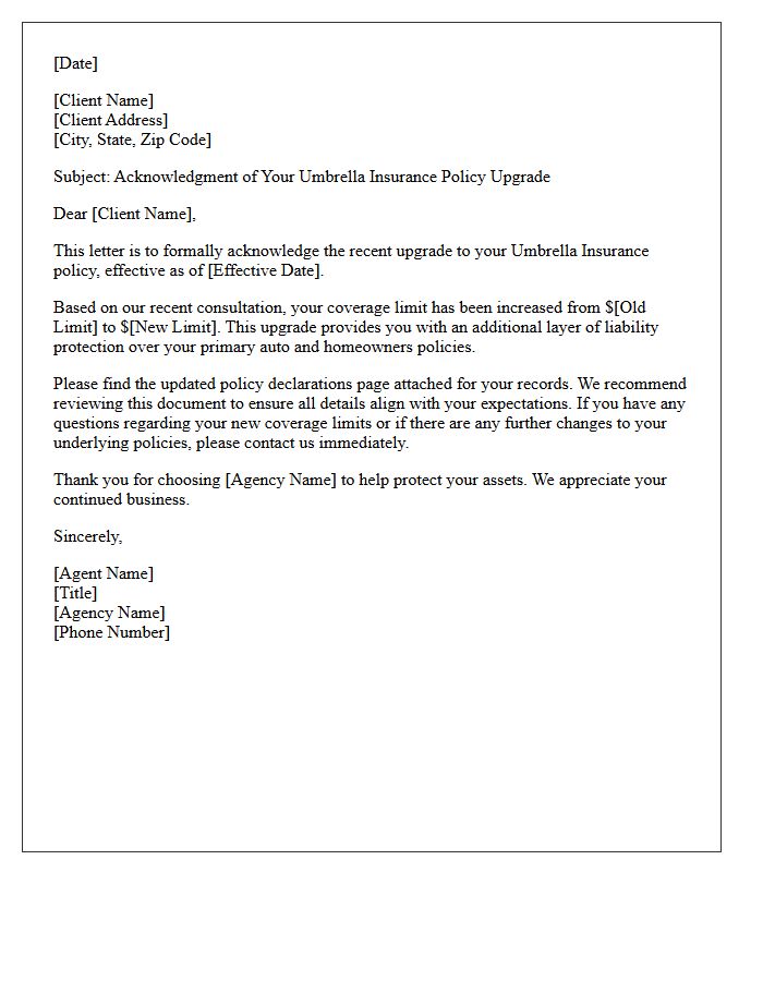 Client Acknowledgment Letter Regarding Your Umbrella Insurance Upgrade