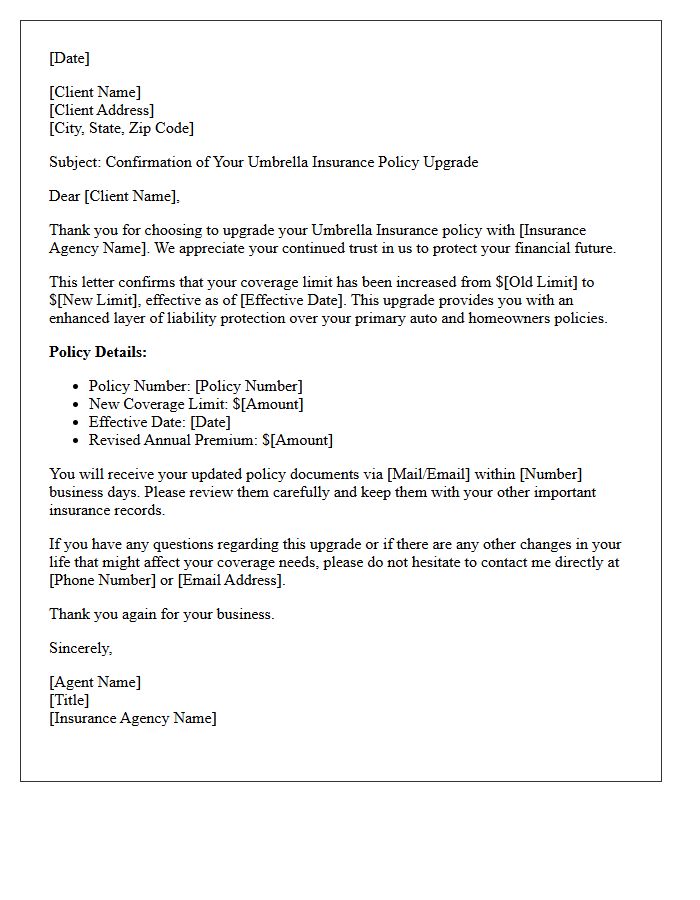 Confirmation and Thank You Letter for Your Umbrella Insurance Upgrade