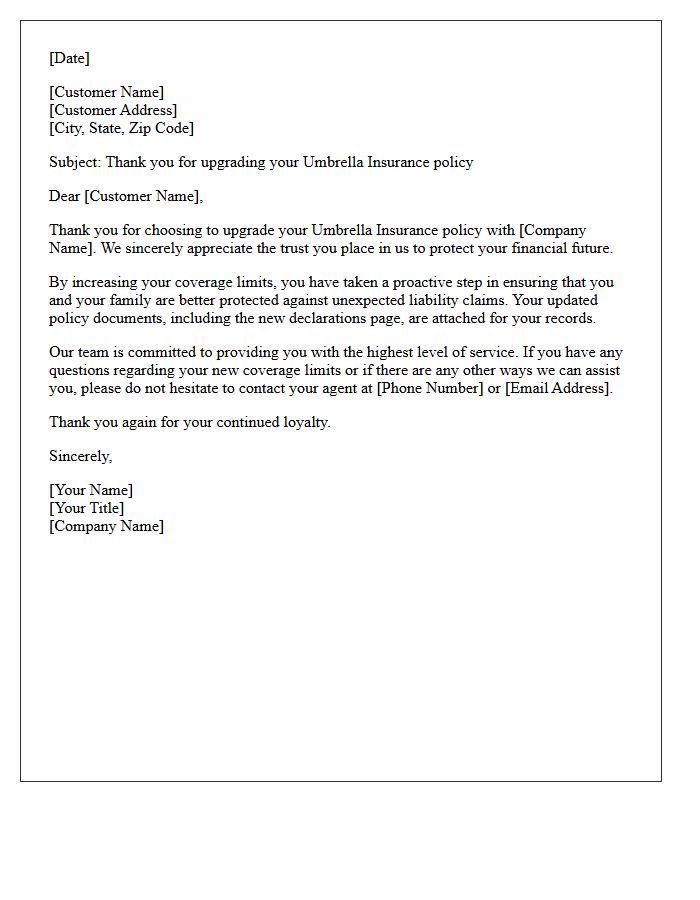Customer Gratitude Letter for Upgrading Your Umbrella Insurance