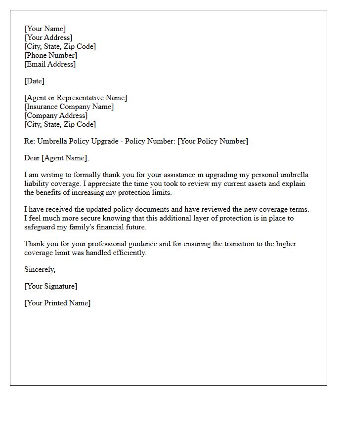 Formal Thank You Letter for Your Umbrella Policy Coverage Upgrade