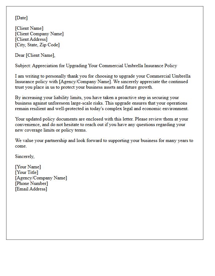 Letter of Appreciation for Upgrading Your Commercial Umbrella Insurance