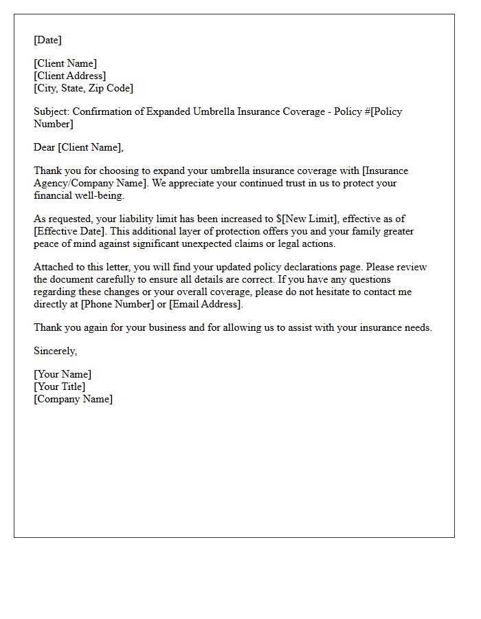 Letter of Thanks for Expanding Your Umbrella Insurance Coverage
