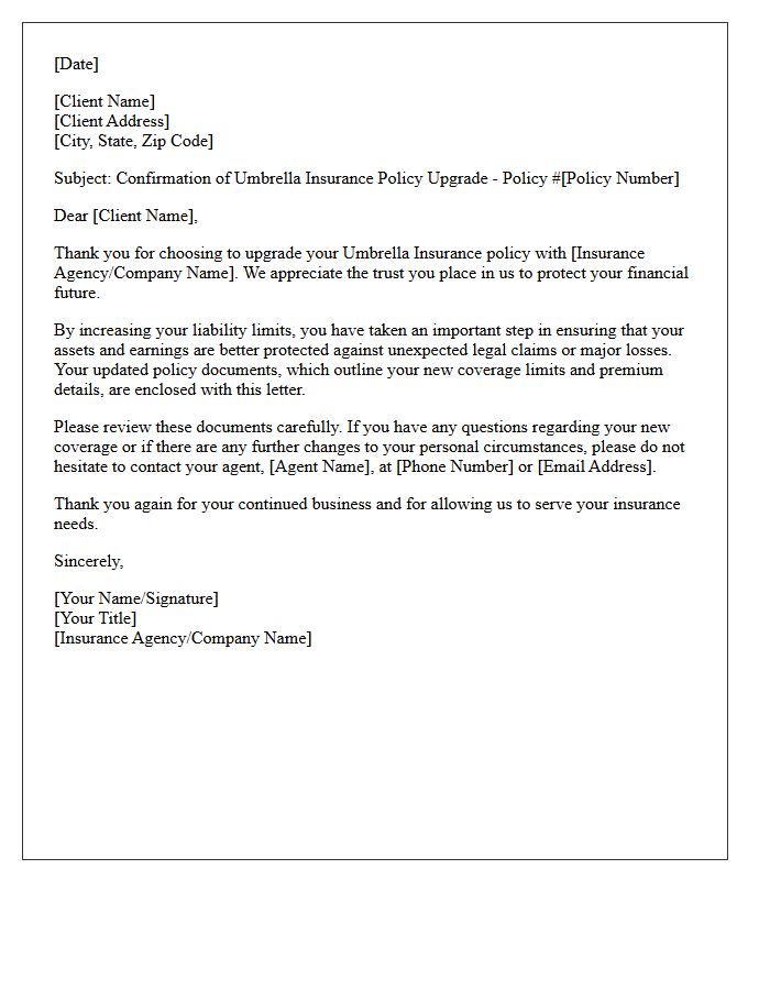 Official Letter of Thanks for Your Umbrella Insurance Policy Upgrade