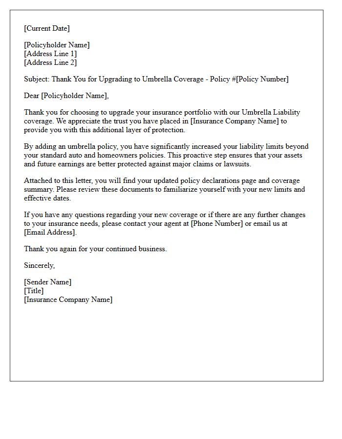 Policy Upgrade Thank You Letter for Your New Umbrella Coverage