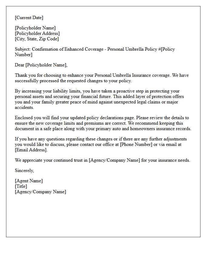 Thank You Letter for Enhancing Your Personal Umbrella Insurance