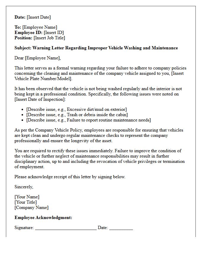Warning Letter Regarding Improper Vehicle Washing and Maintenance