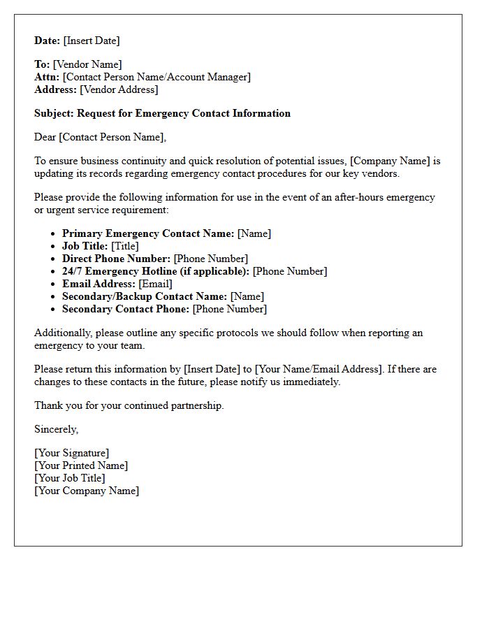 Emergency Vendor Contact Information Letter