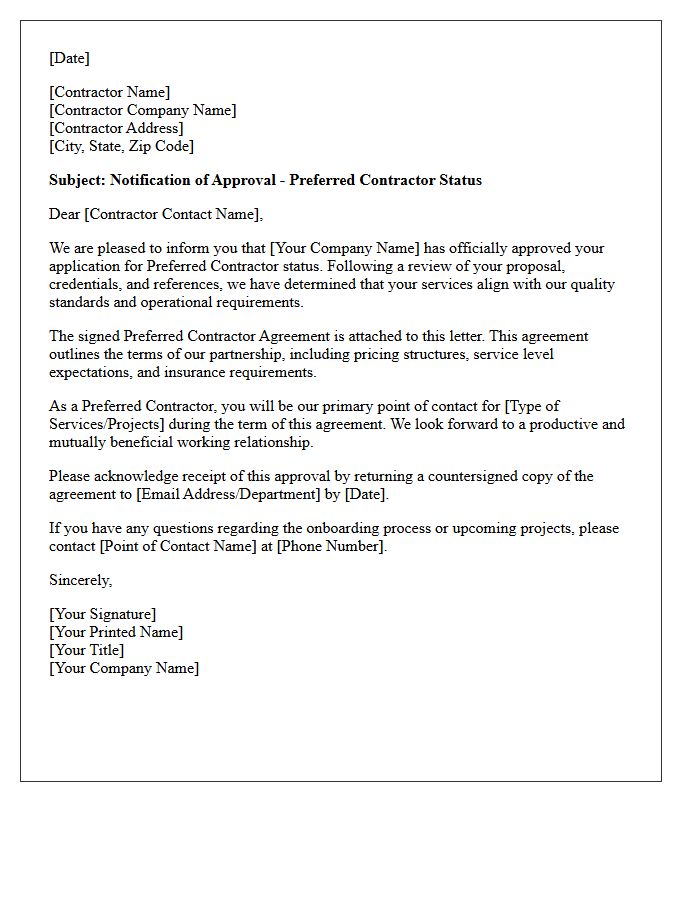 Preferred Contractor Agreement Approval Letter