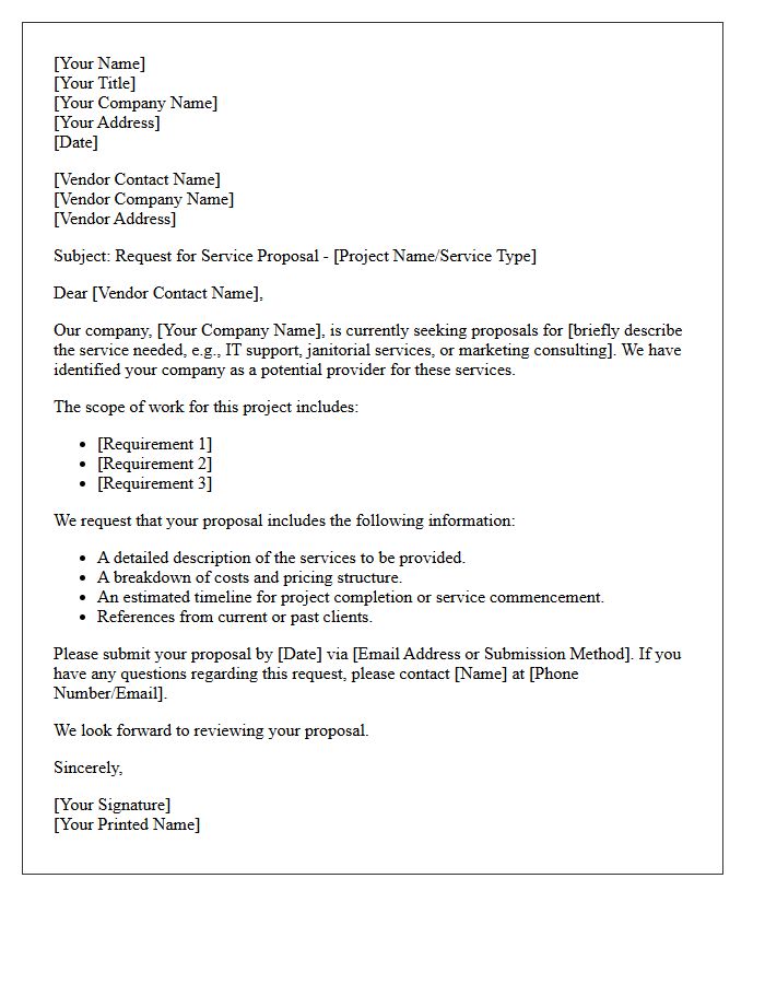 Request for Vendor Service Proposal Letter