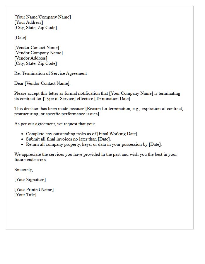 Termination of Vendor Services Letter