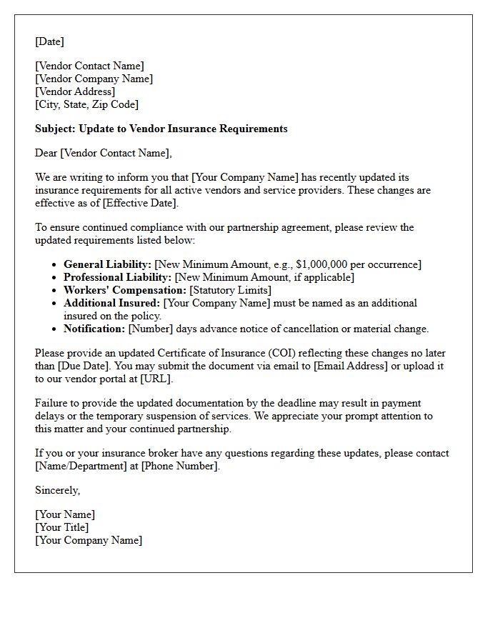 Vendor Insurance Requirements Update Letter