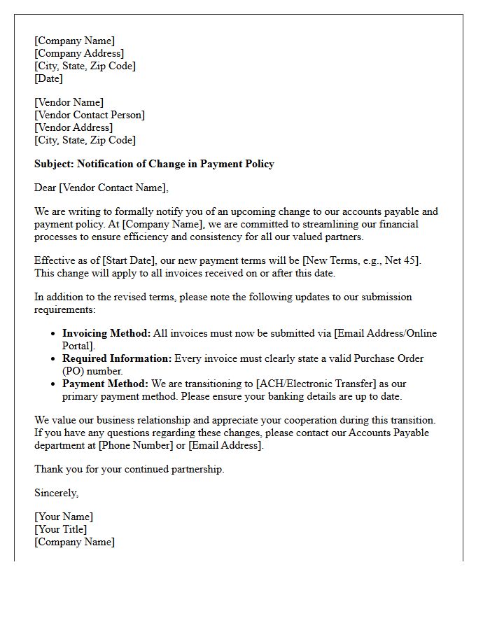 Vendor Payment Policy Change Letter