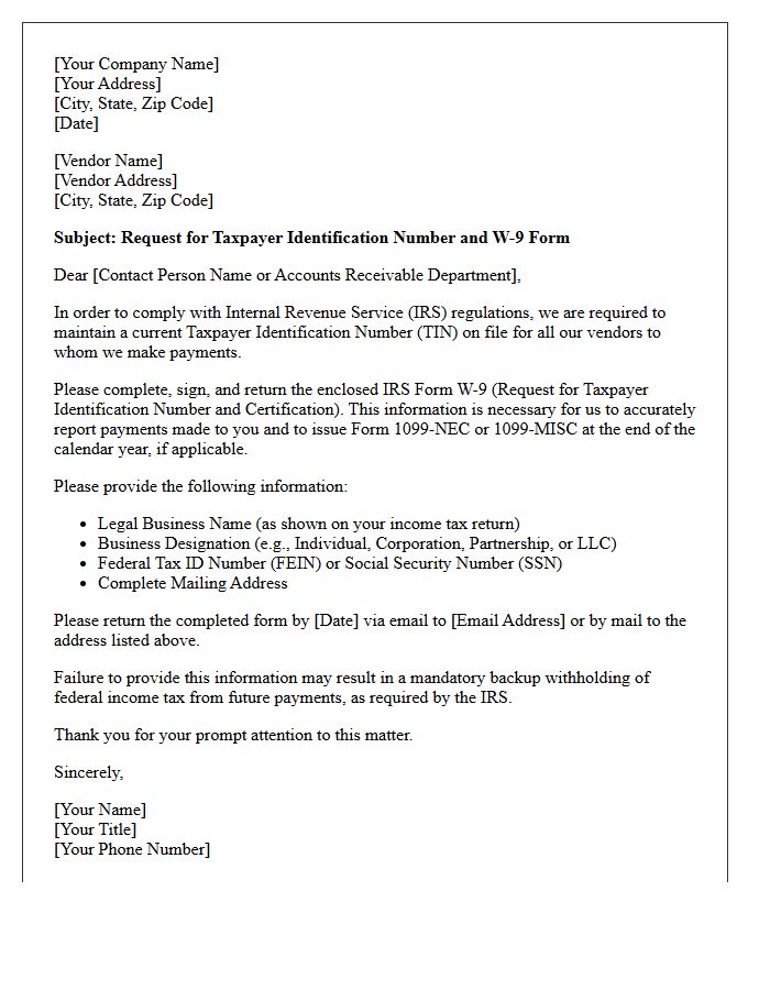 Vendor Tax Identification Request Letter