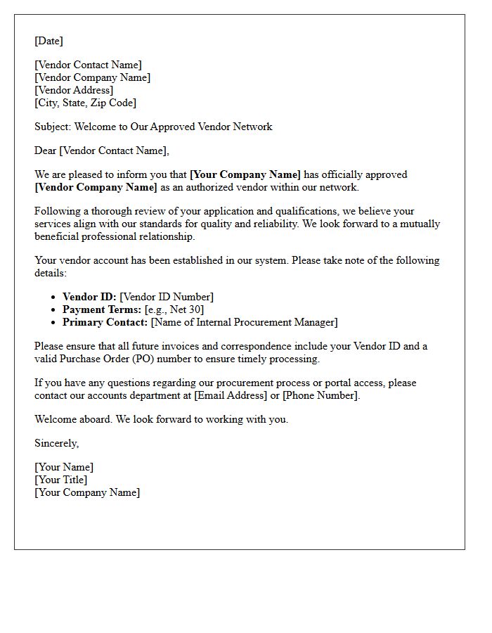 Welcome to Our Approved Vendor Network Letter