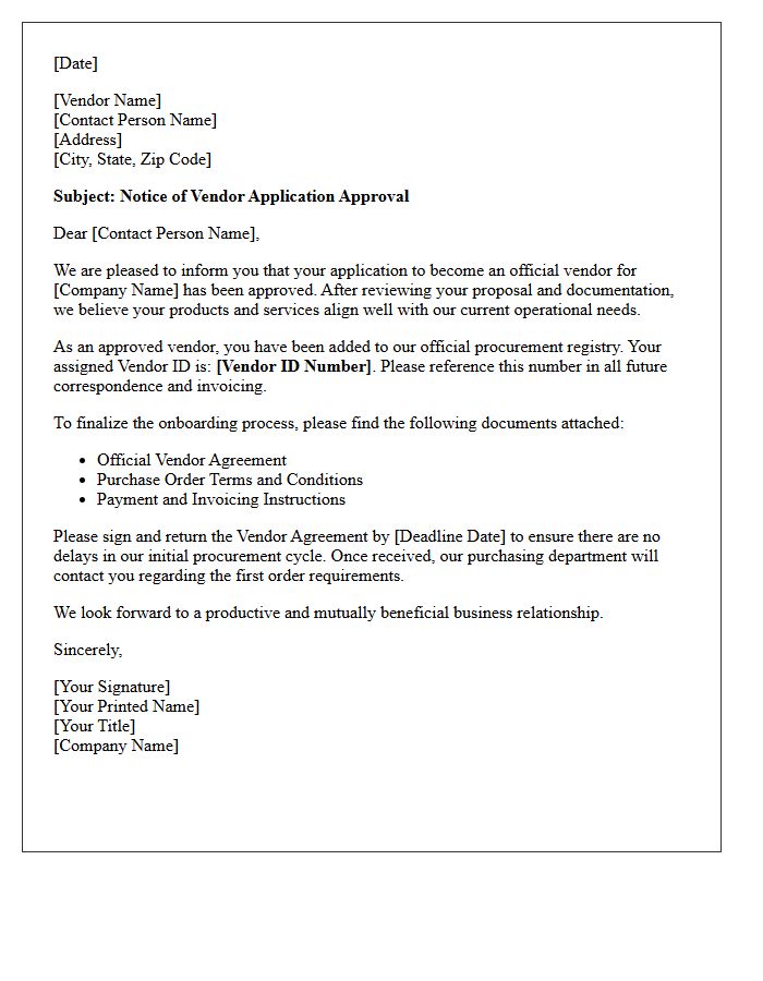 Official Vendor Application Approval Letter