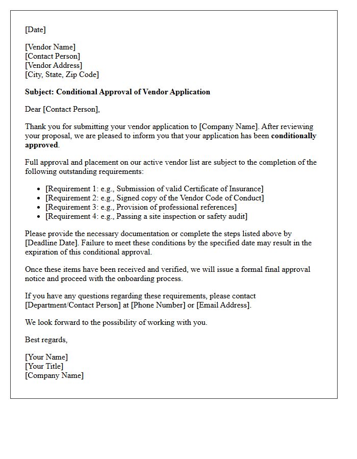 Vendor Application Conditional Approval Letter