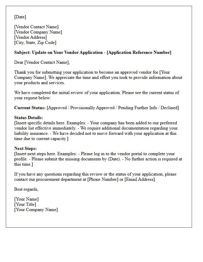 Vendor Application Review And Status Letter