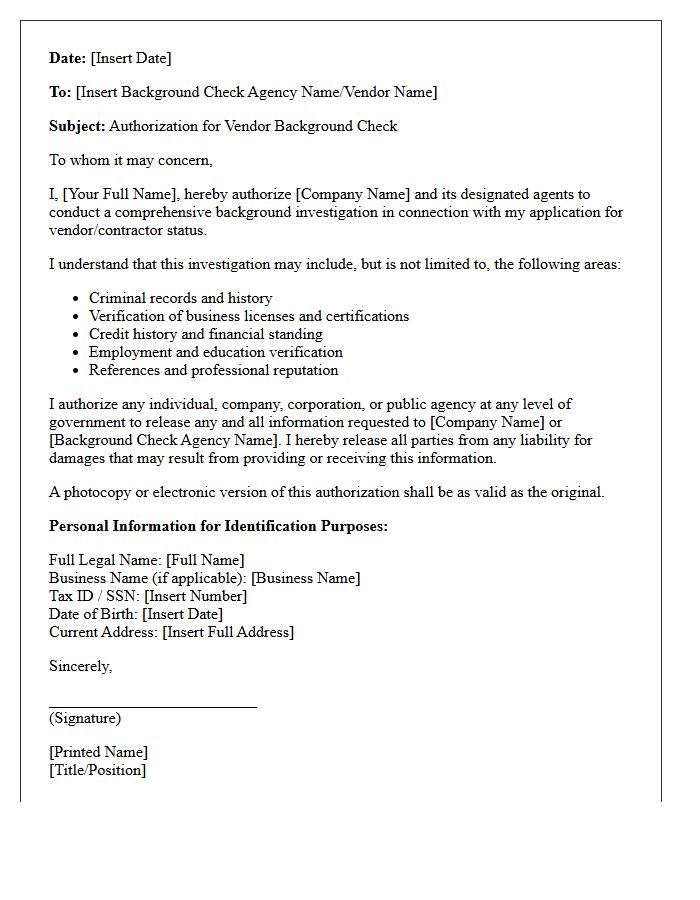 Vendor Background Check Authorization Letter
