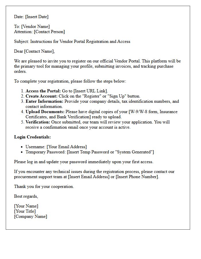 Vendor Portal Registration And Access Instruction Letter