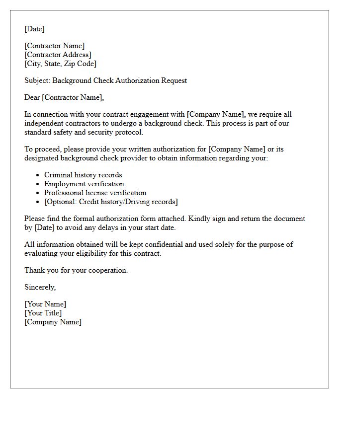 Contractor Background Check Authorization Request Letter
