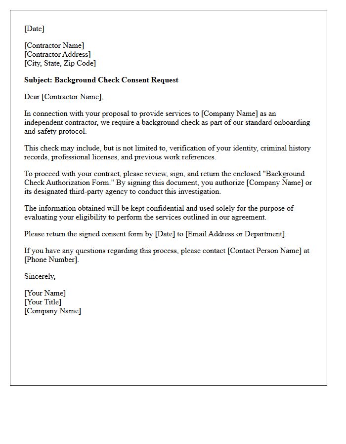 Independent Contractor Background Check Consent Request Letter
