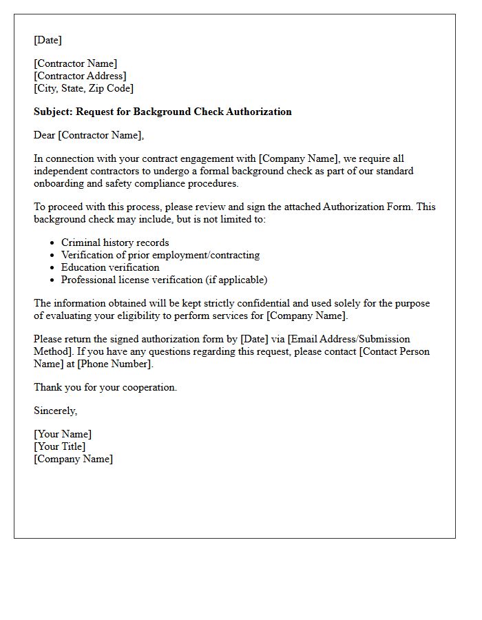 Letter Requesting Contractor Background Check Authorization