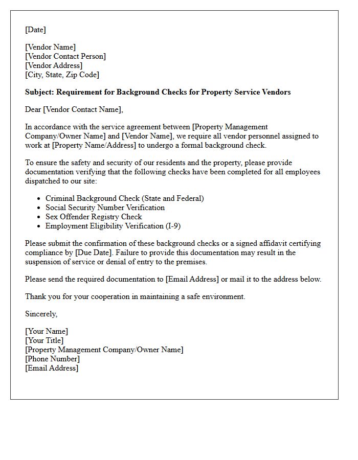 Property Service Vendor Background Check Request Letter