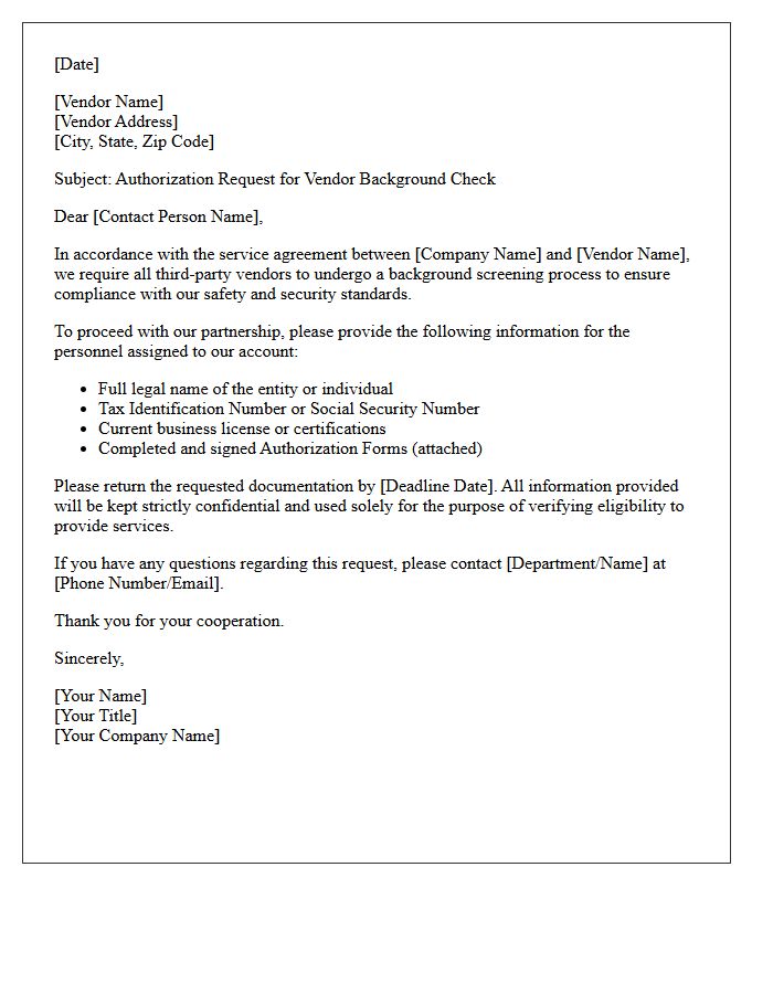 Vendor Background Check Authorization Request Letter
