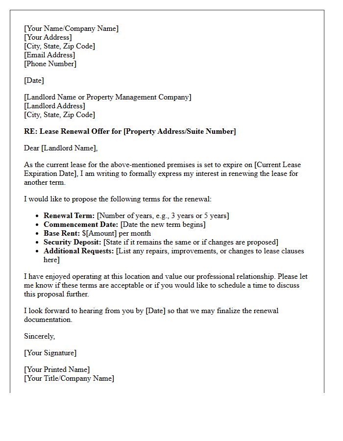 Commercial Lease Renewal Offer Letter