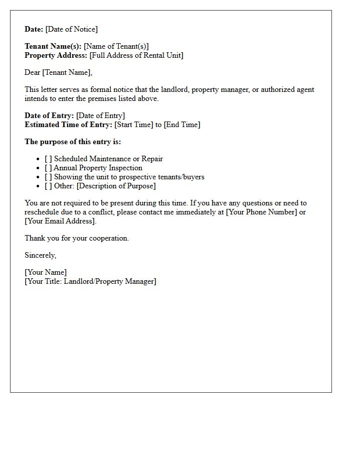Notice of Intent to Enter Rental Property Letter
