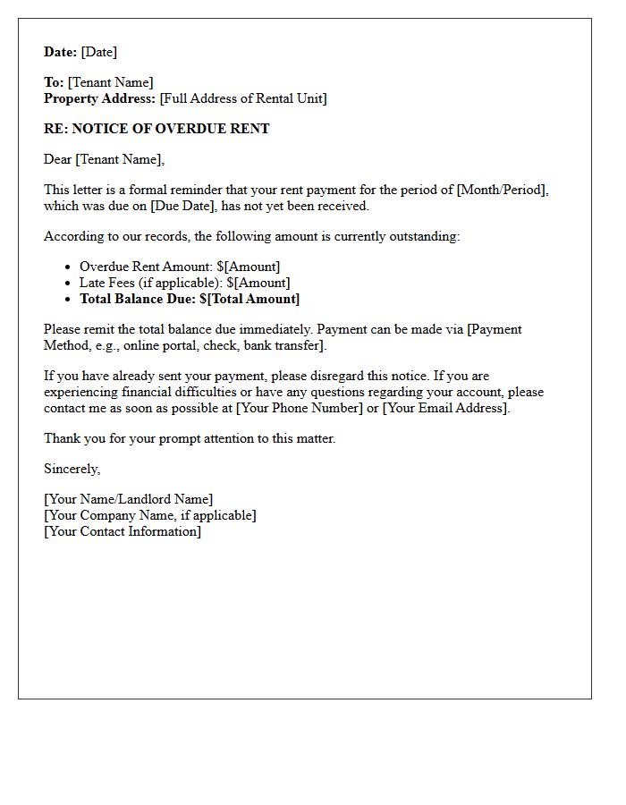 Notice of Overdue Rent Payment Letter