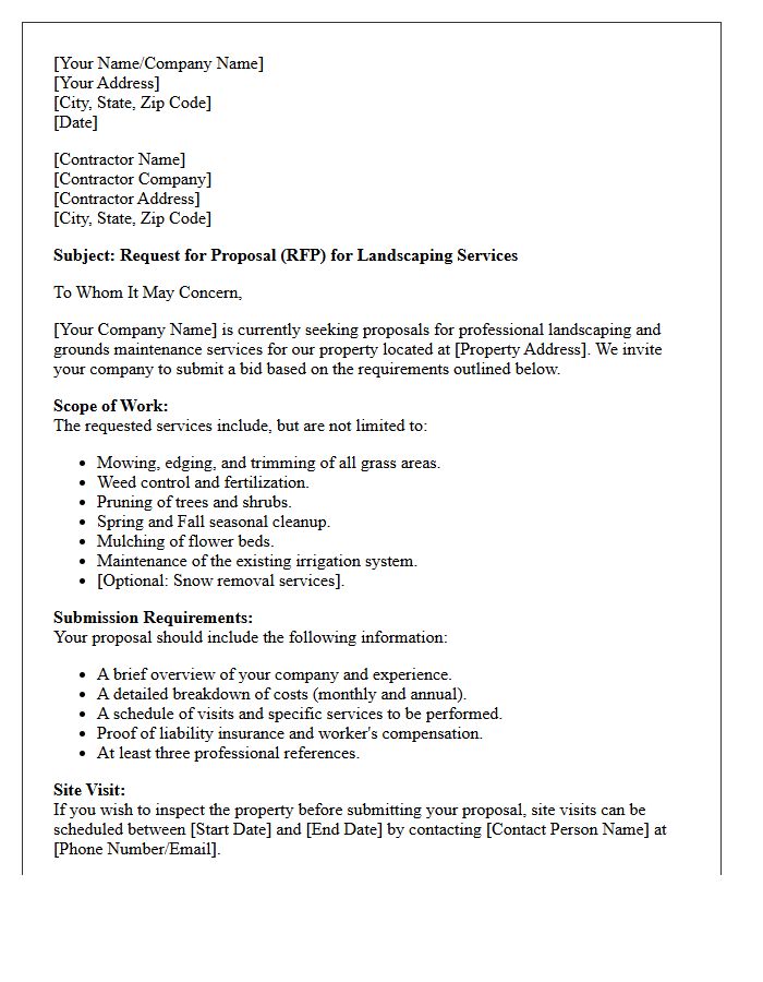 Request for Proposal for Landscaping Services Letter