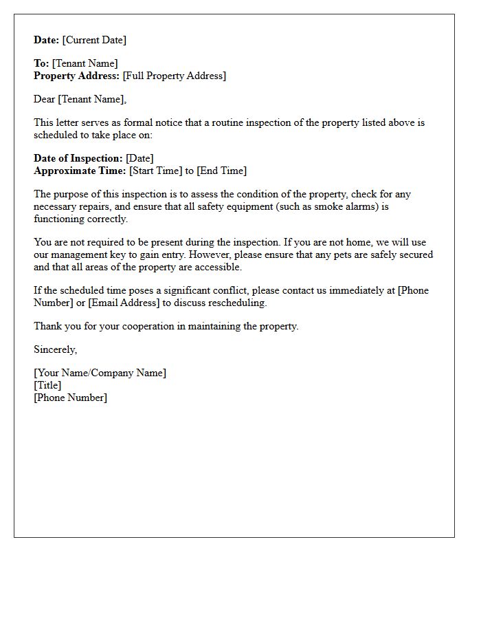 Routine Property Inspection Notice Letter