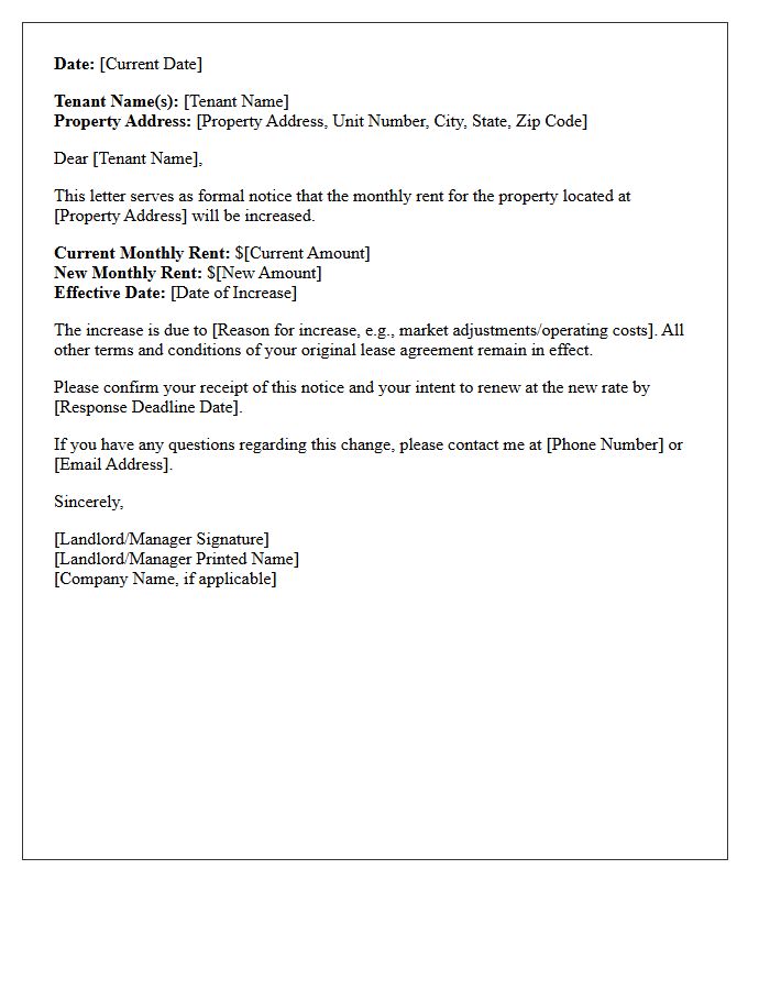 Tenant Rent Increase Notification Letter